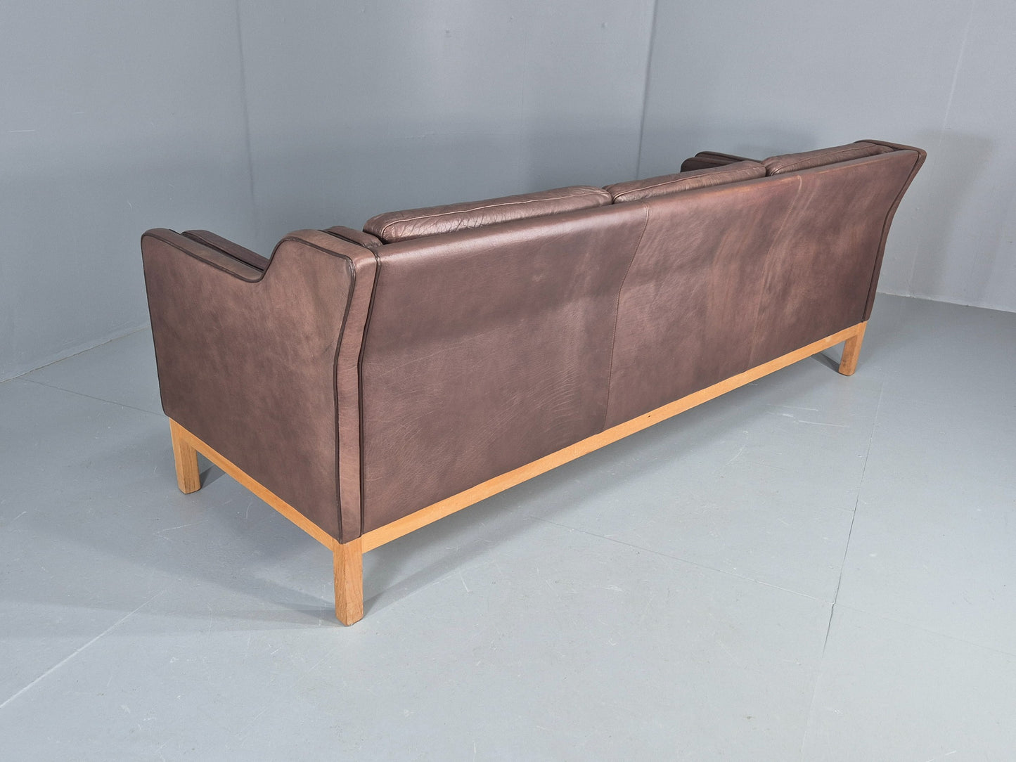 Vintage 3 Seater Sofa Danish 70s Brown Leather Retro Mid Century Modern EB12424