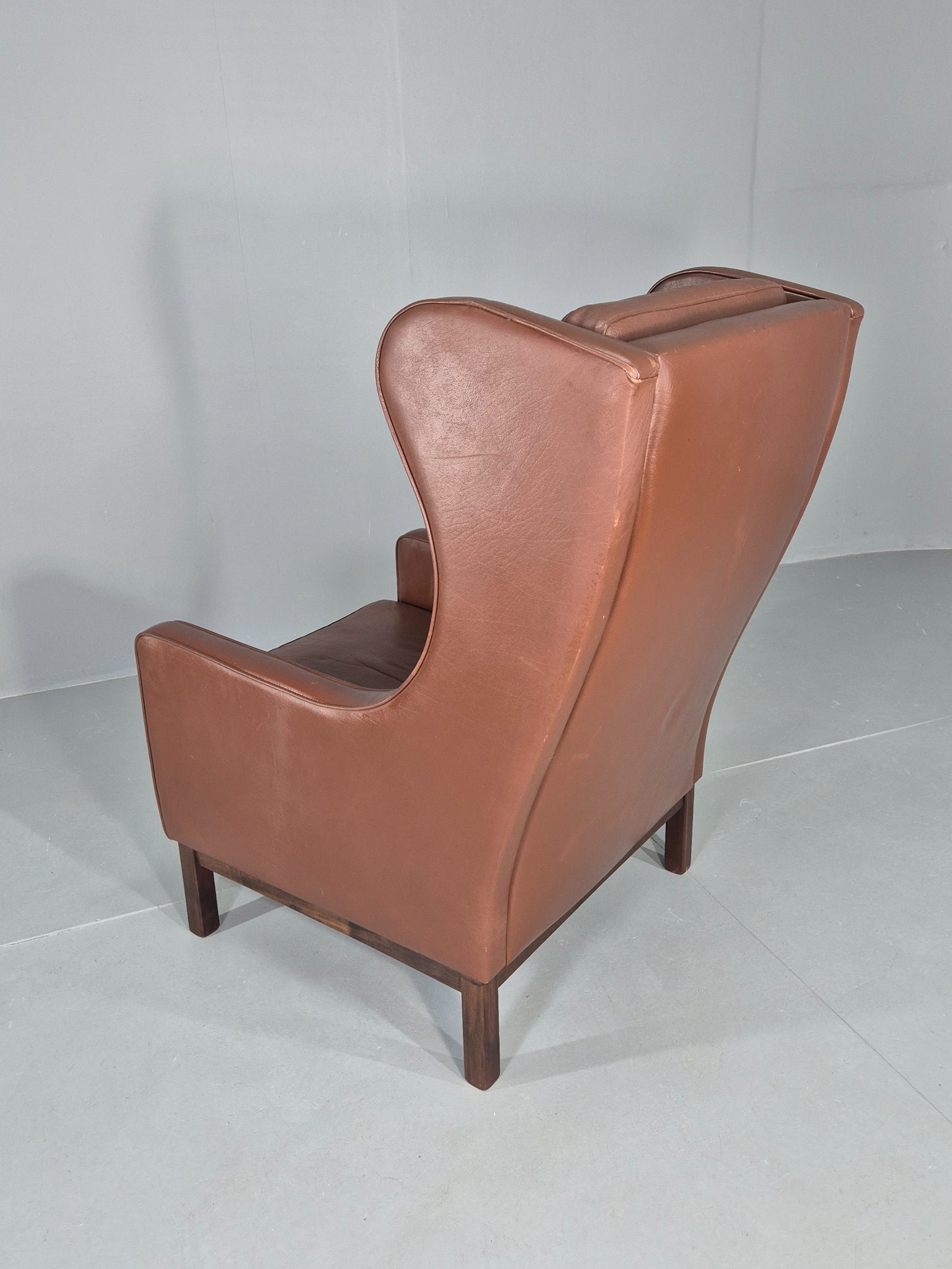 Vintage Lounge Chair Mid Century Danish Brown Leather Wingback Mogensen EB12377