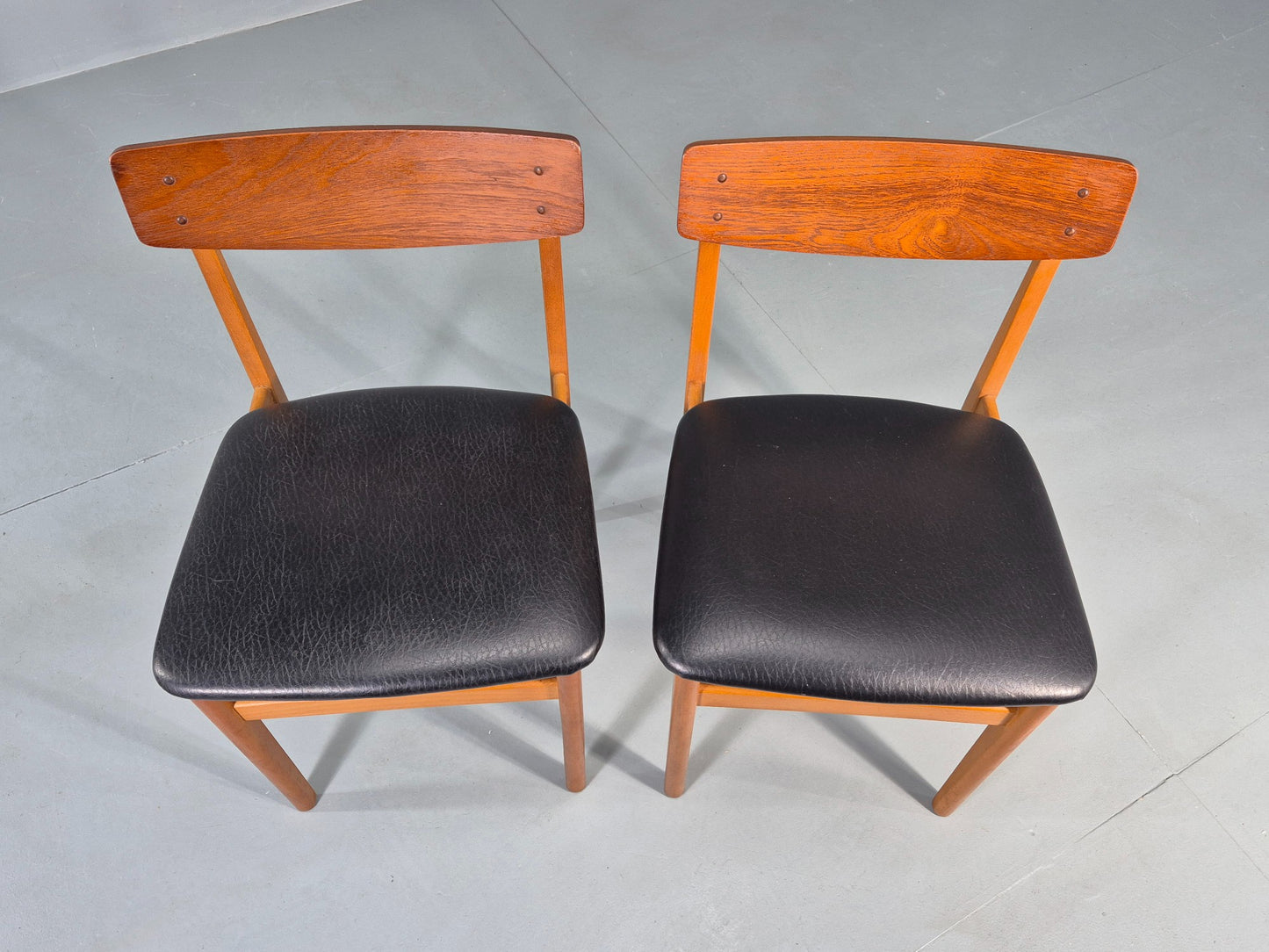 2 Vintage 1960s Dining Chairs Beech Teak and Vinyl Retro Mid Century EB12636
