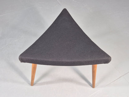 Vintage Danish Mid Century Footstool Triangular Black Cloth 1960s Retro EB12155