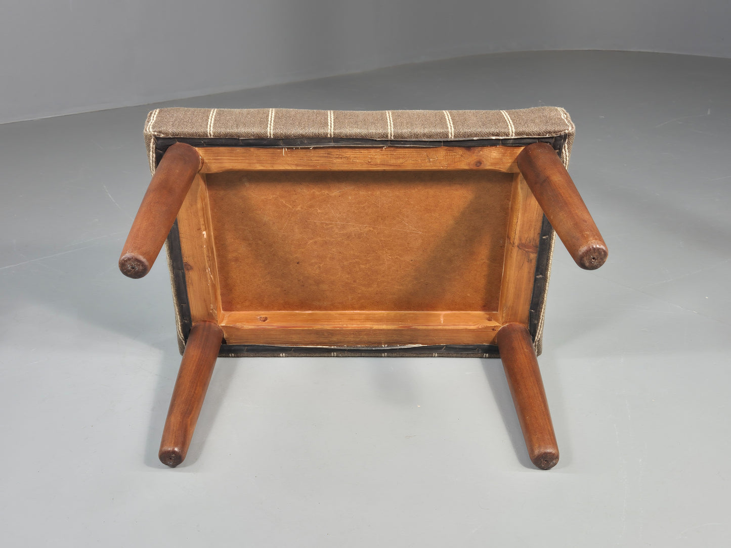 Vintage Mid Century Danish footstool  Taupe Stripe Teak Legs Retro 1960s  EB12024