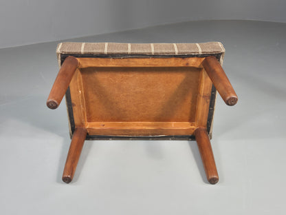 Vintage Mid Century Danish footstool  Taupe Stripe Teak Legs Retro 1960s  EB12024