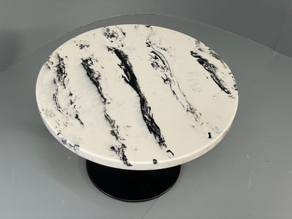 Modern Faux Marble Table Black Metal Base Circular EB12803