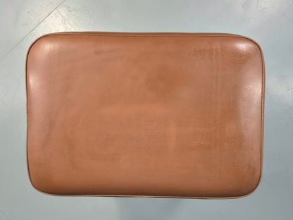 Vintage Danish Mid Century Footstool Teak Legs Brown Vinyl  1960s Retro EB12023