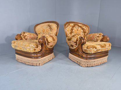 2 Vintage 1970s Danish Lounge Chairs Kitsch Over The Top Retro Gold  EB12723