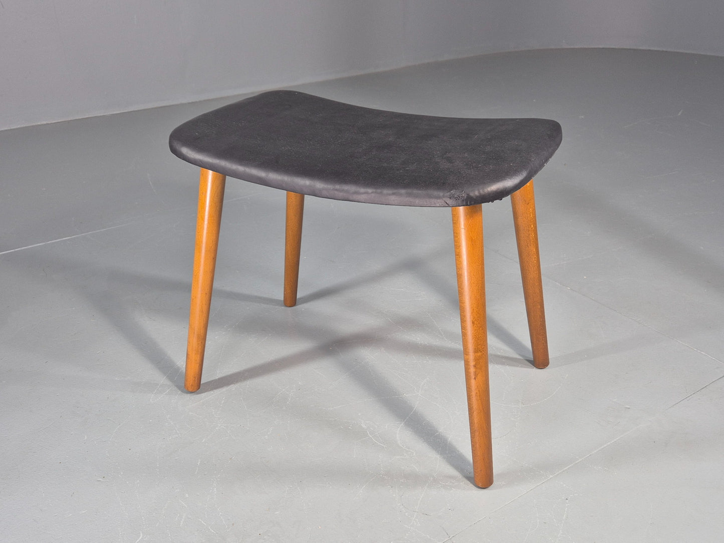 Vintage Mid Century Danish Footstool black vinyl Retro 1960s EB12093