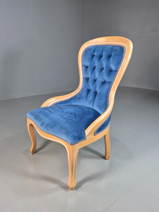 Vintage Saloon Suite Armless Chair Blue Velvet Modern Antique Style EB07876