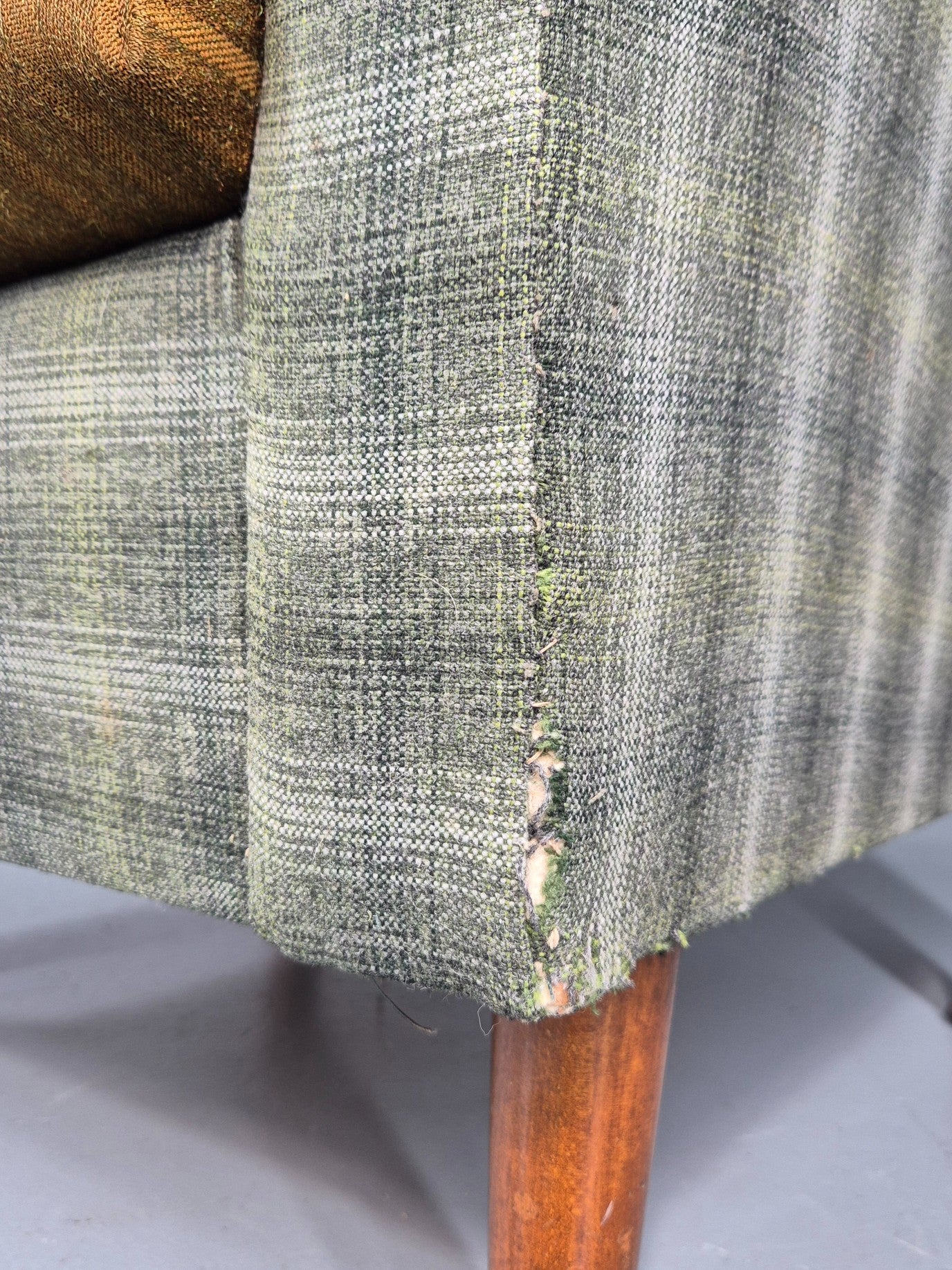 Vintage 1960s Retro Lounge Chair Green and Gold Upholstery EB11829
