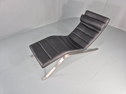 Vintage Bo Concept Chaise Longue Black Leather Brushed Steel Modern  EB12469