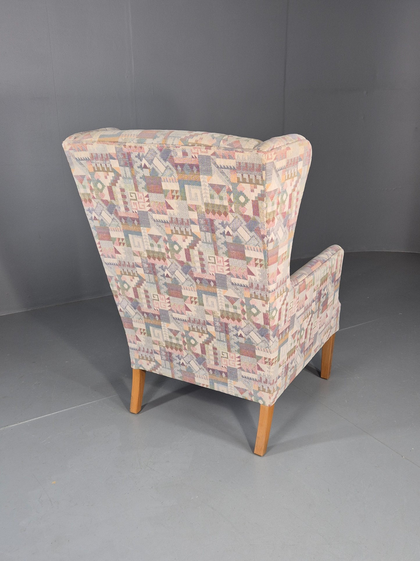 Vintage Danish Wing Back Lounge Chair 1980s Fabric Retro MCM EB12142