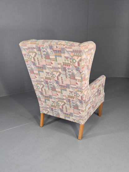 Vintage Danish Wing Back Lounge Chair 1980s Fabric Retro MCM EB12142