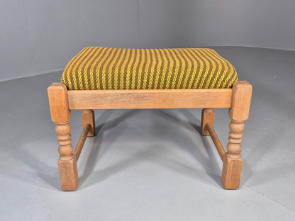 Vintage Kjaernulf Oak Footstool 1970s Danish Retro Green Brown Wool EB12275