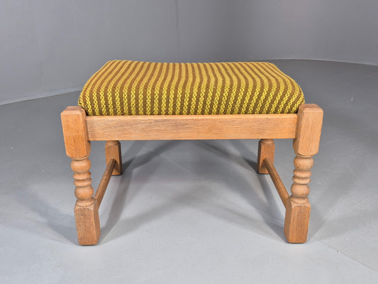 Vintage Kjaernulf Oak Footstool 1970s Danish Retro Green Brown Wool EB12275