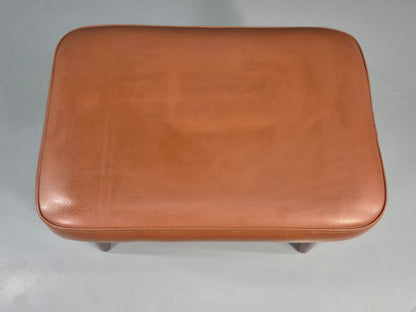 Vintage Danish Mid Century Footstool Teak Legs Brown Vinyl  1960s Retro EB12023