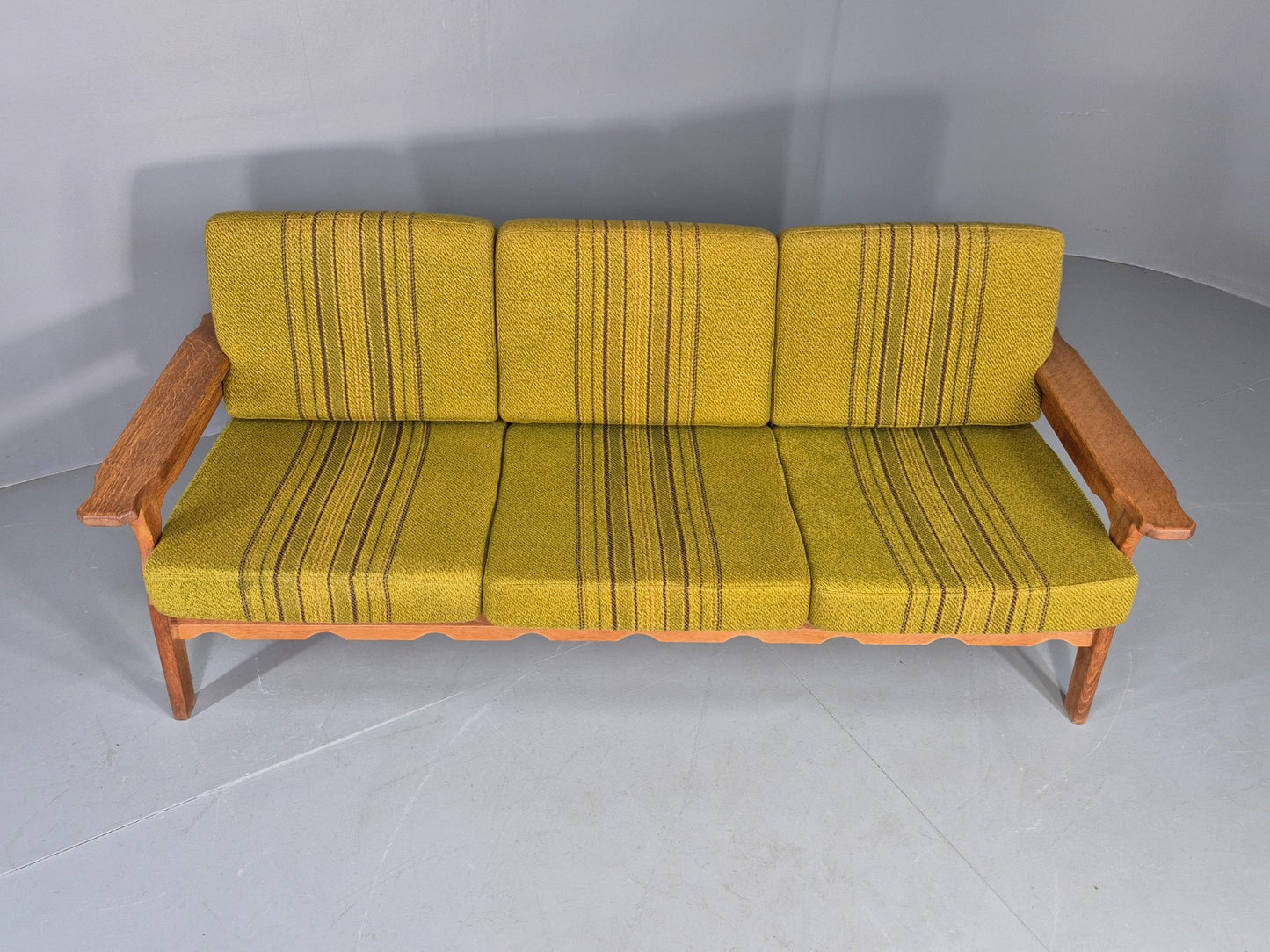 Vintage Danish 3 seater Sofa Oak Kjaenulf Green Cushions 1970s Retro EB12781