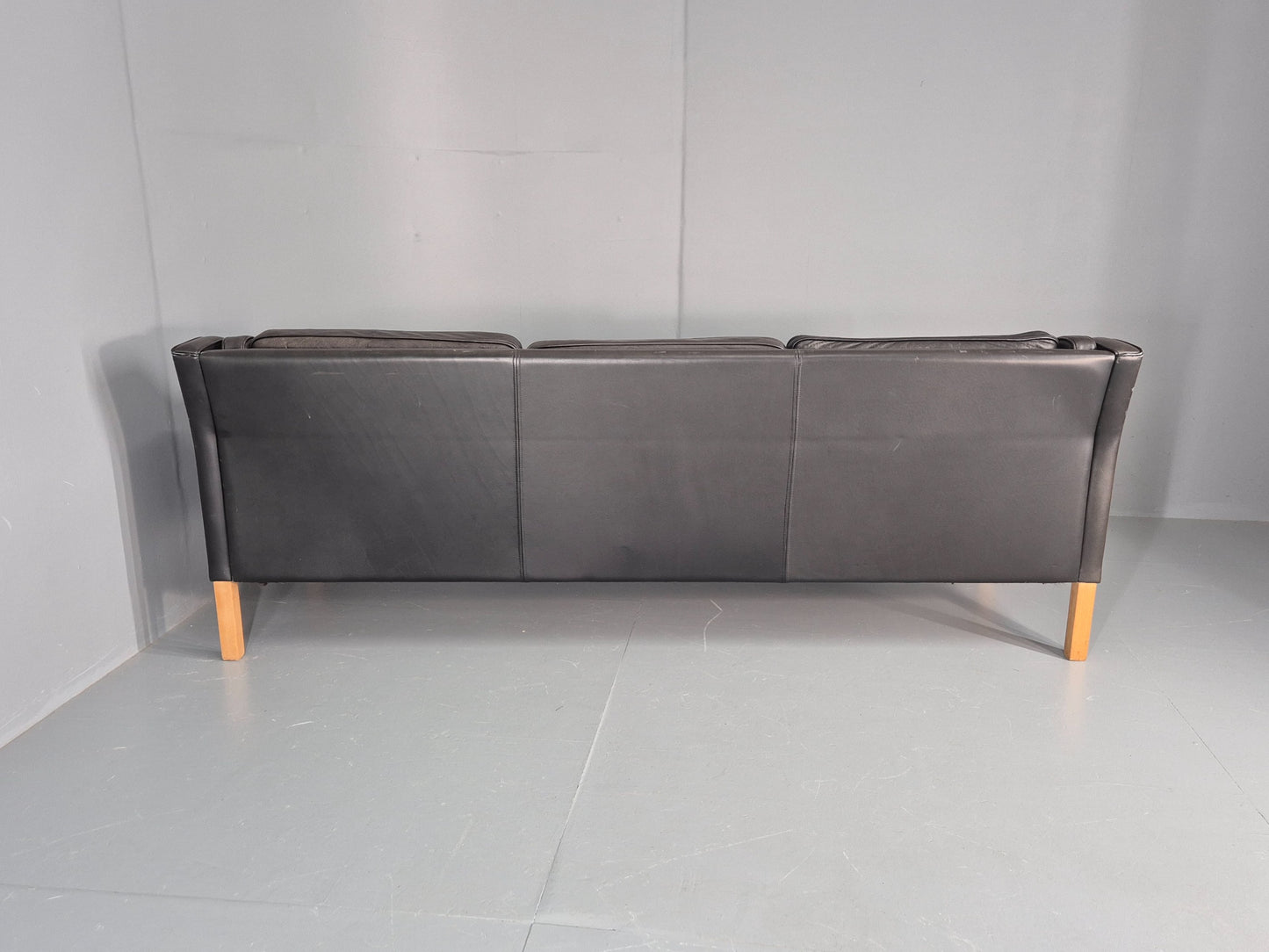 Vintage 3 Seater Sofa Danish Mid Century Black Leather 1970s Retro  EB11628