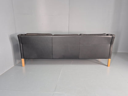 Vintage 3 Seater Sofa Danish Mid Century Black Leather 1970s Retro  EB11628