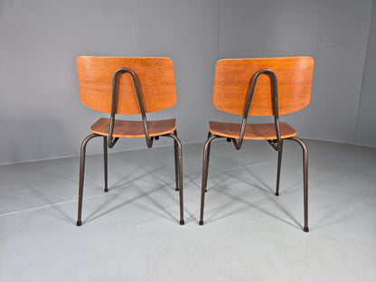 2 Vintage Danish Stacking Chairs Mid Century Industrial Teak Plywood EB13025