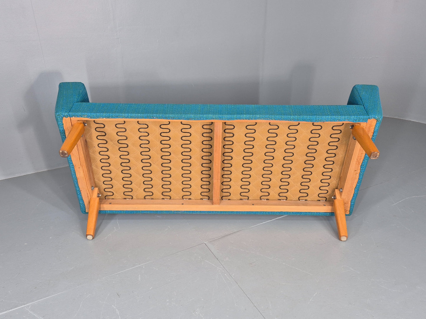 Vintage Mid Century 2 Seater Sofa Swedish 1960s Original Blue Wool Retro EB11079