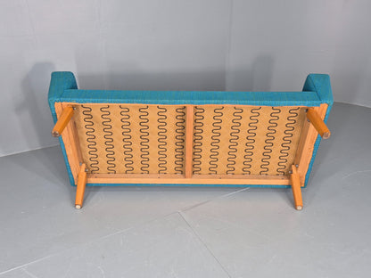 Vintage Mid Century 2 Seater Sofa Swedish 1960s Original Blue Wool Retro EB11079