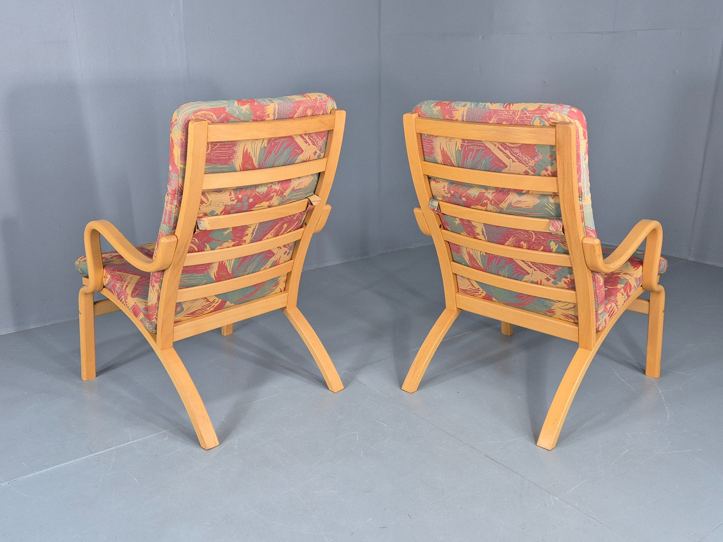 2 Vintage 1980s Lounge Chairs by Stouby Bentwood frame Retro MCM  EB12833