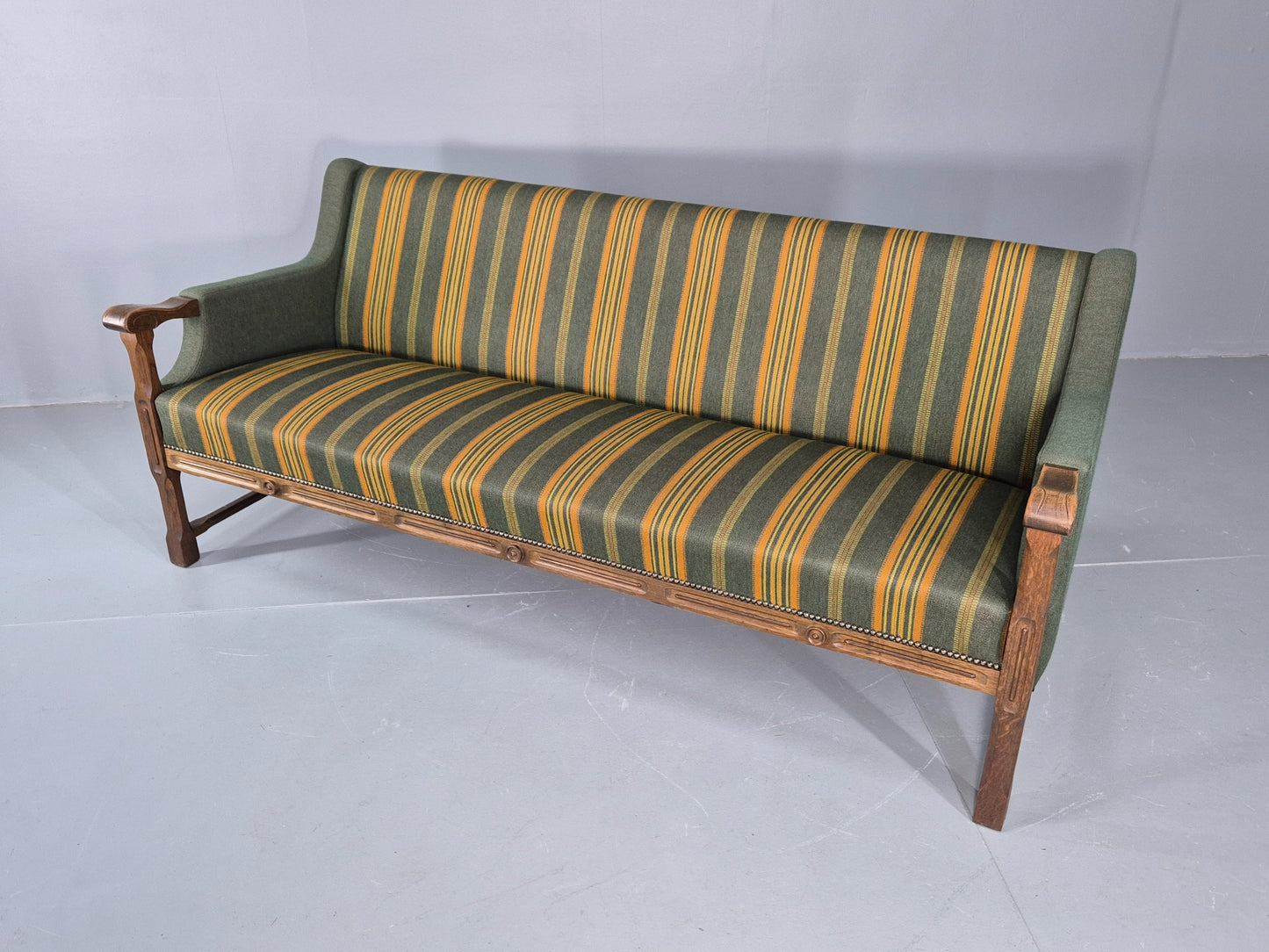 Vintage 3 seater Sofa Danish Design Green Wool Cloth 1970s Retro EB12758