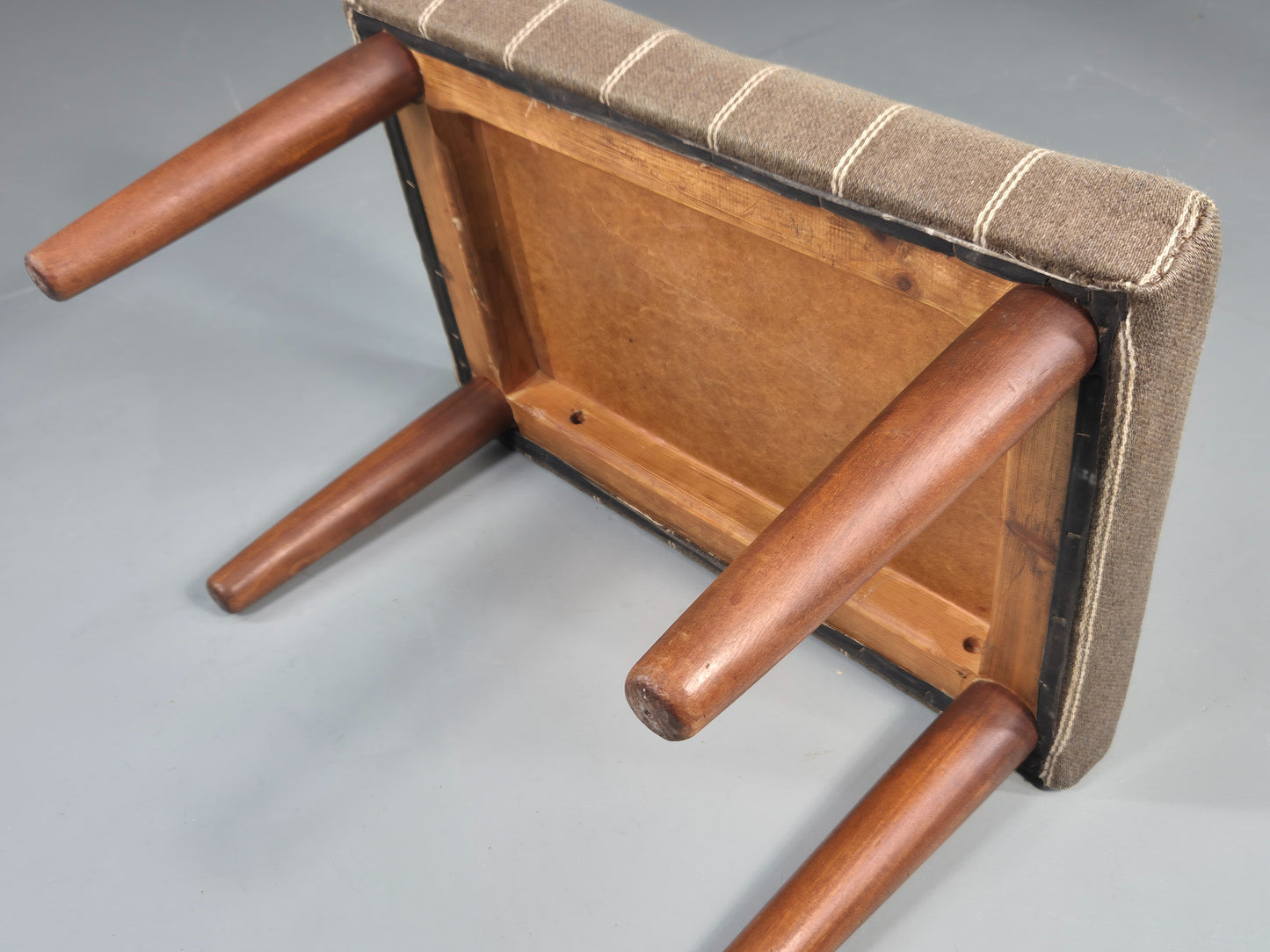Vintage Mid Century Danish footstool  Taupe Stripe Teak Legs Retro 1960s  EB12024