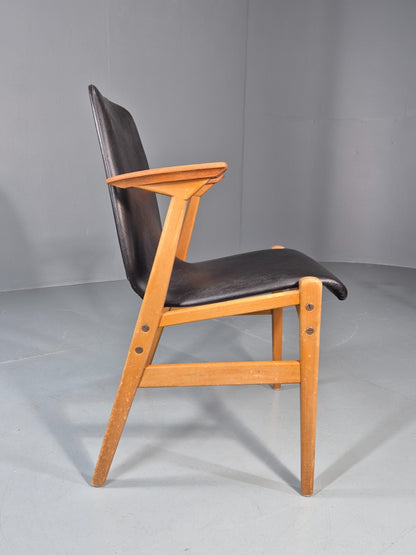 MIdCentury Desk Chair Sweden Teak Beech Vinyl 1960s Retro Svegards EB11071 MDIN