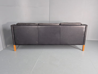 Vintage Stouby 3 Seat Sofa Black Leather 1980s Retro MCM Mogensen Style EB12427