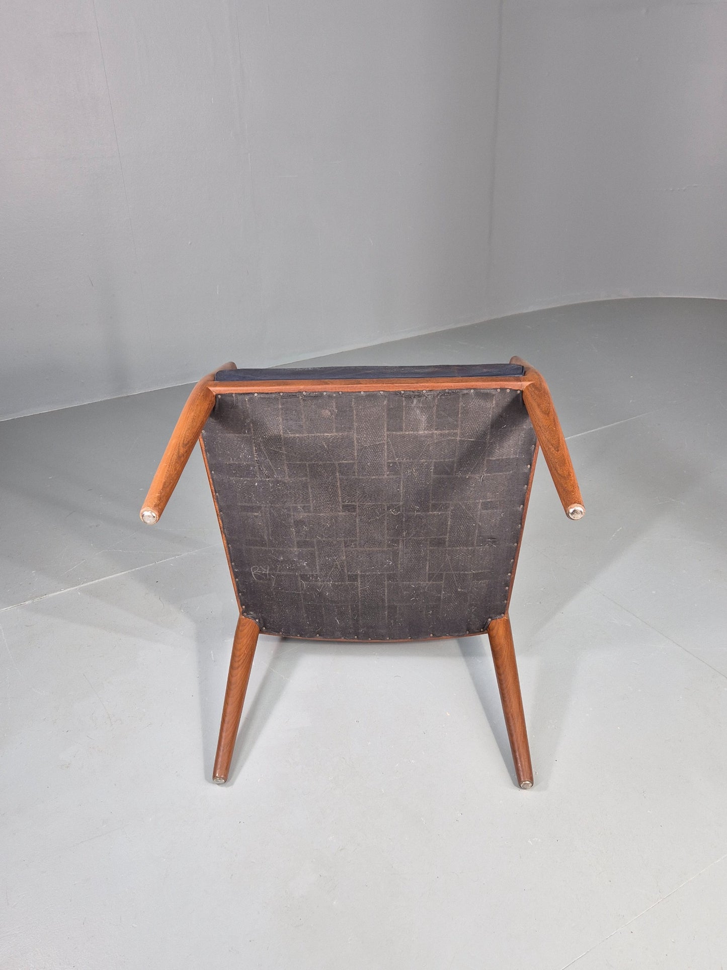 Vintage Mid Century Teak Armchair Blue Leather 1960s Retro EB11898