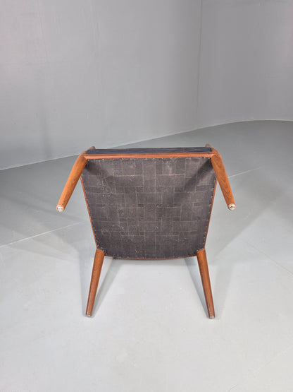 Vintage Mid Century Teak Armchair Blue Leather 1960s Retro EB11898