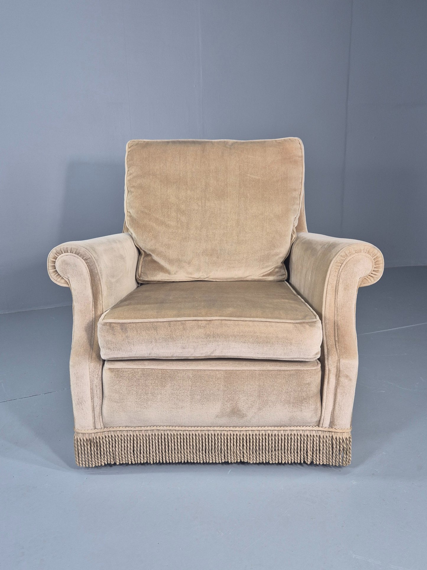 Vintage 1960s Armchair Green Velour Upholstery Mid Century Classical Design EB12471