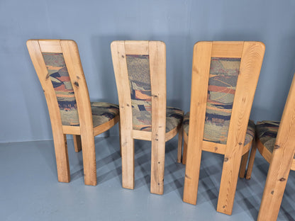 6 Brutalist Pine Dining Chairs 1980s Upholstery Danish Design Retro EB12146