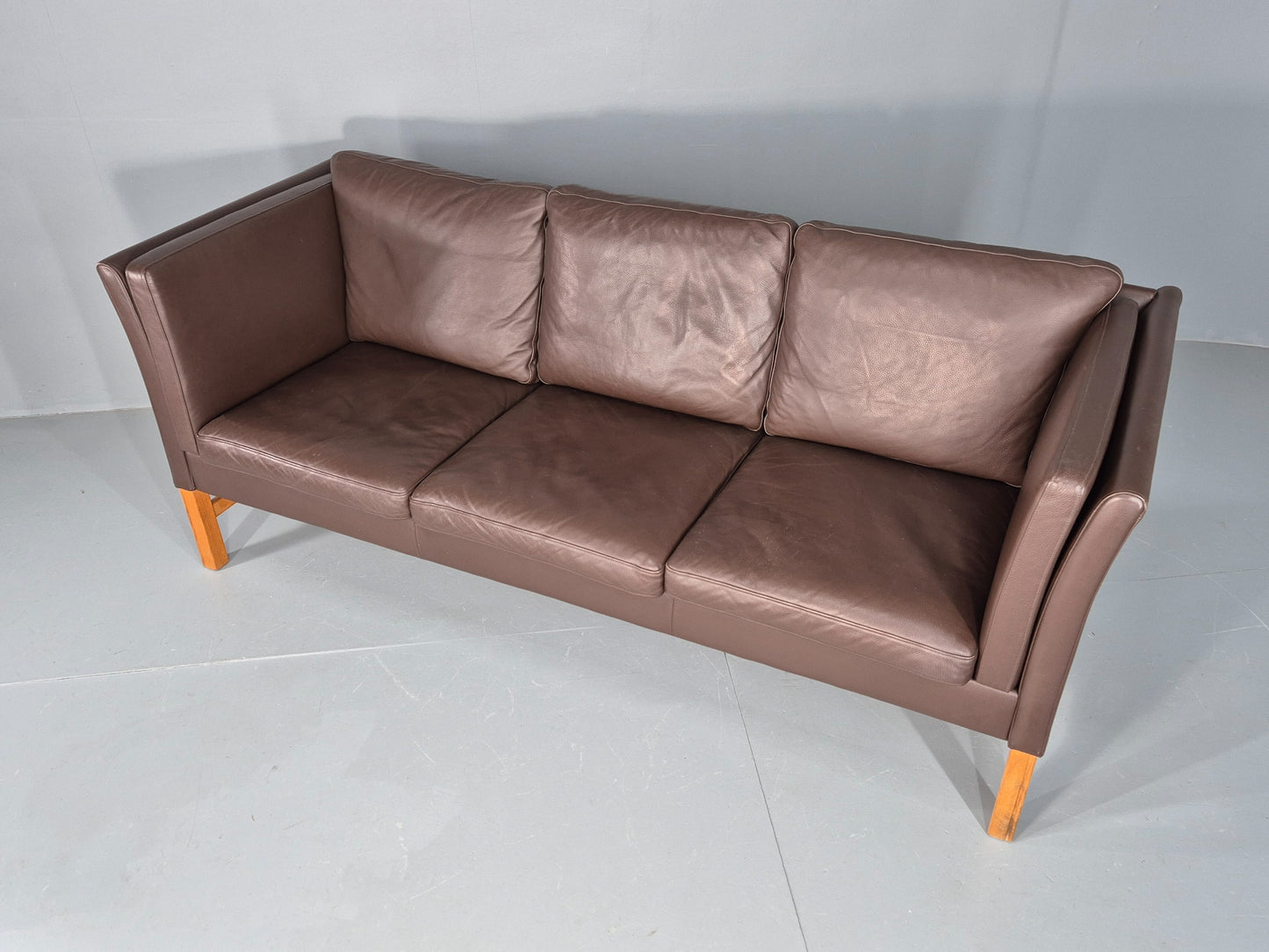 Vintage 3 Seater Sofa Danish Brown Leather Mid Century Skippers Retro EB10493