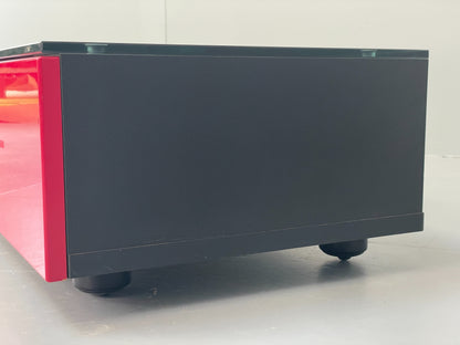 Modern Low TV Unit Glass Top Red Black Aluminium Handles Drawers EB12878