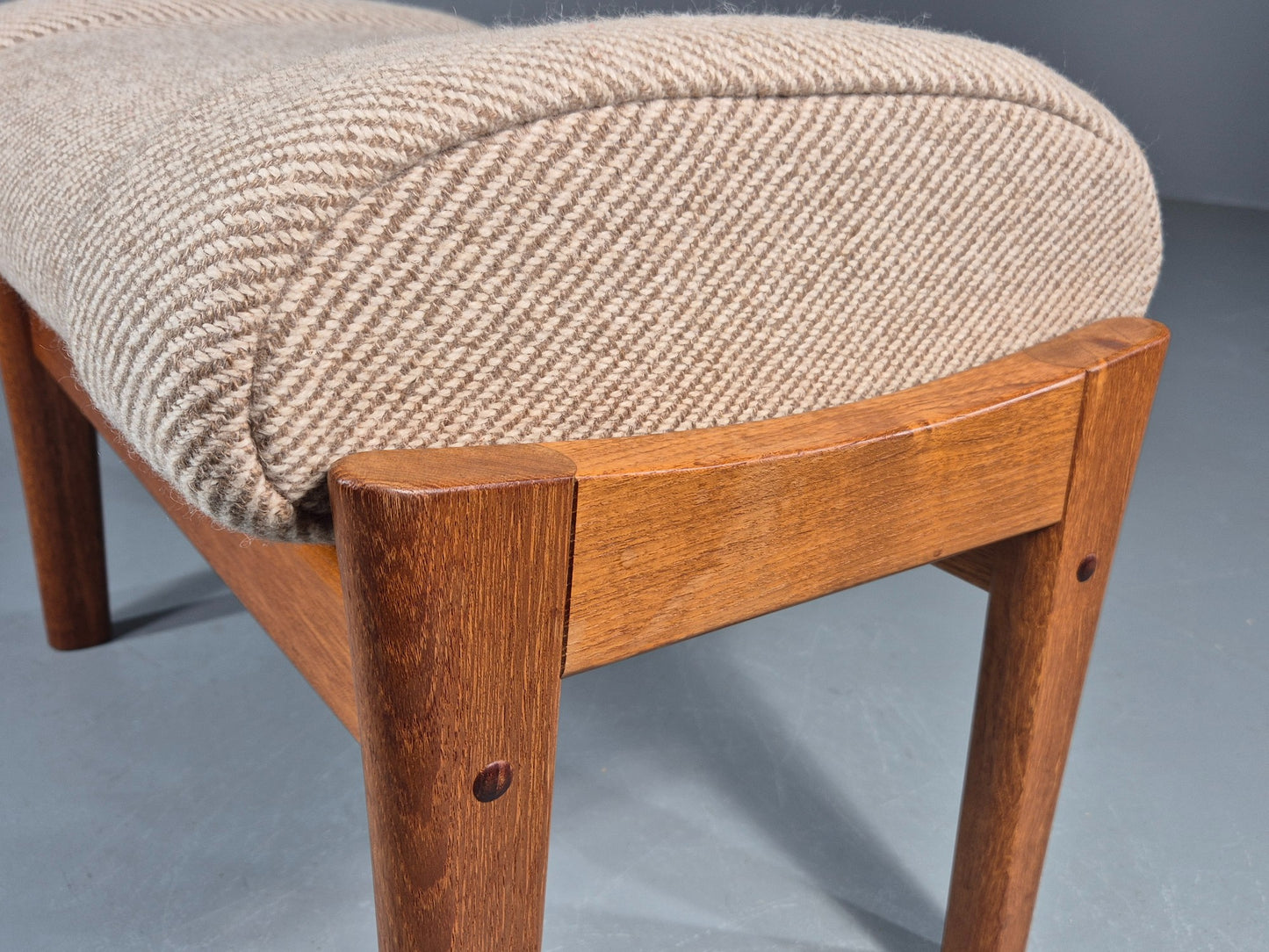 Vintage Mid Century Danish Footstool Teak Cream wool 1970s Retro EB12046