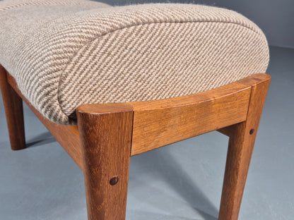 Vintage Mid Century Danish Footstool Teak Cream wool 1970s Retro EB12046