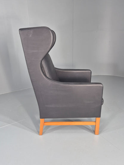Vintage Skippers Wing Back Lounge Chair 1970s Retro Danish Black Leather EB12361