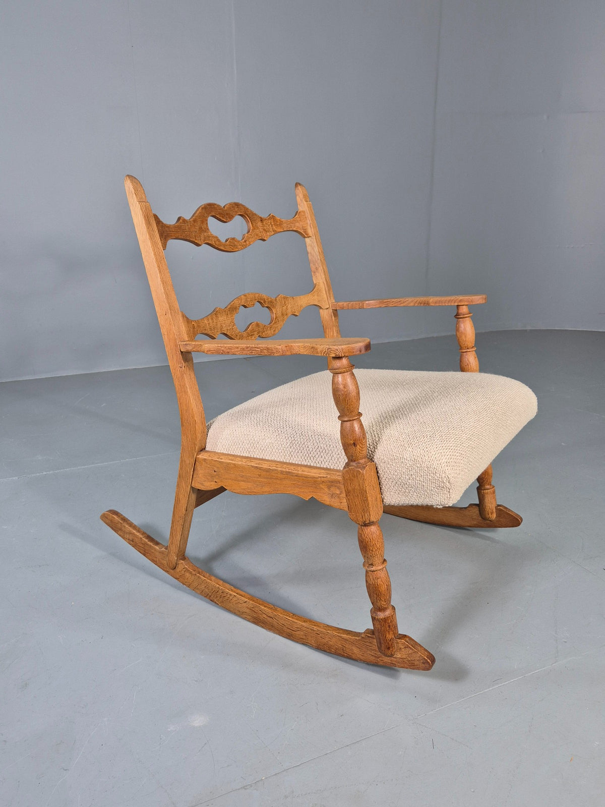 Vintage Danish Rocking Chair by Henning Kjaernulf Oak and Oatmeal 1970s  EB13042