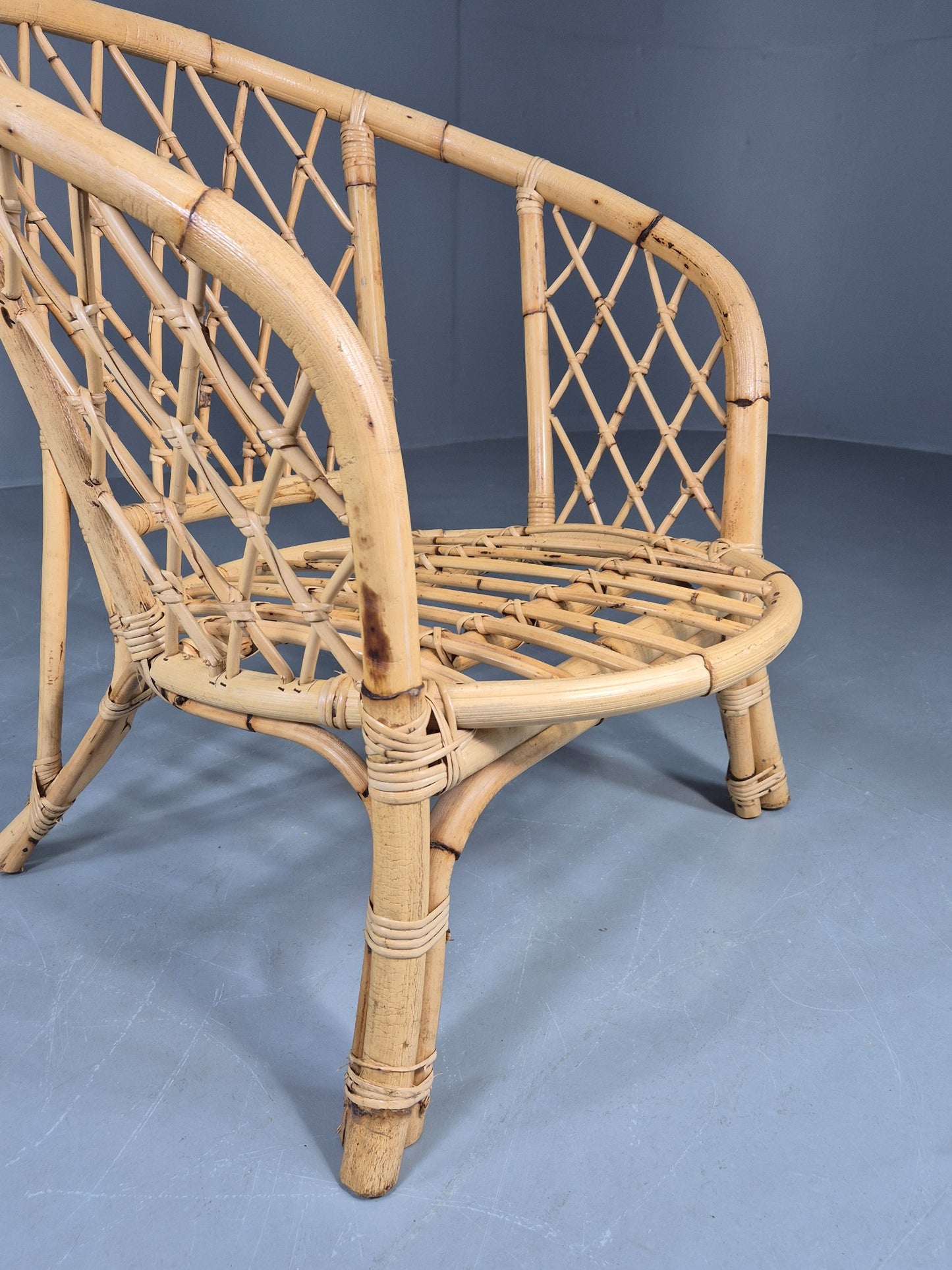 Vintage Bent Bamboose and Rattan Lounge Chair 1980s Retro Eb12649