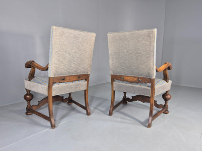 2 Vintage Danish Baroque Revival Lounge Chairs Oak Frame Tapestry Floral EB12643