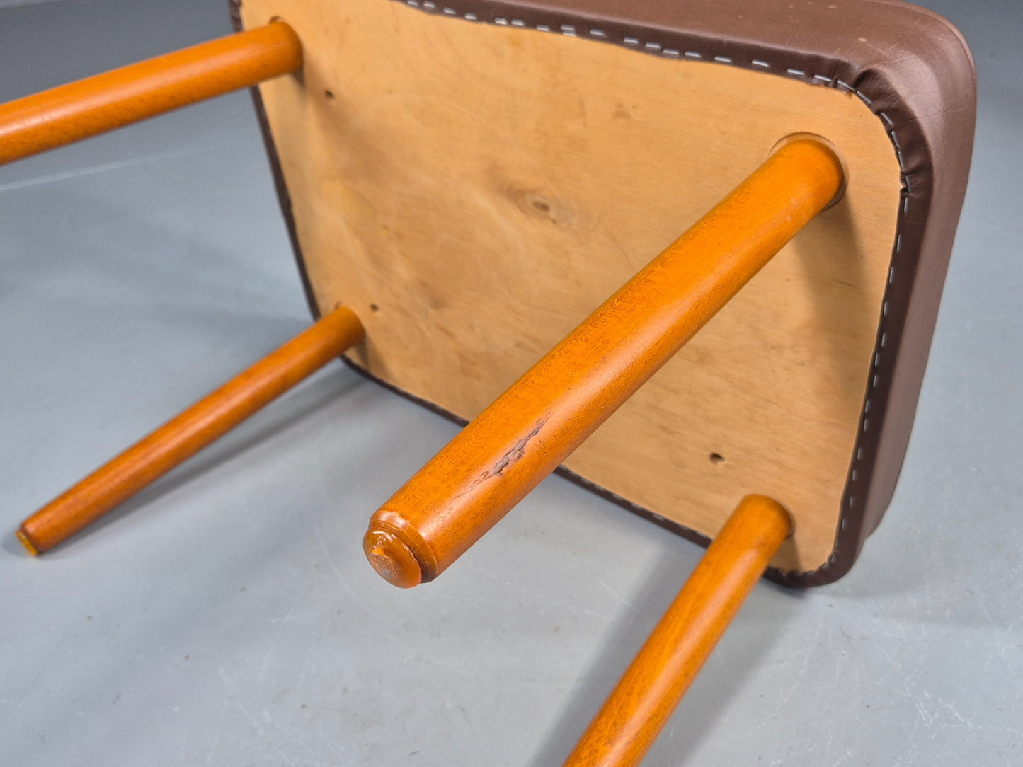 Vintage Danish Mid Century Footstool Brown Vinyl 1960s Retro  EB12032