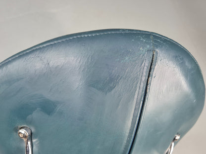 Vintage Danish Mid Century Footstool Green Vinyl Chrome Rod  Retro EB12149