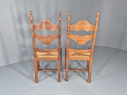 Vintage Spanish Style Country Chairs Rush Seated Oak Frames EB11951