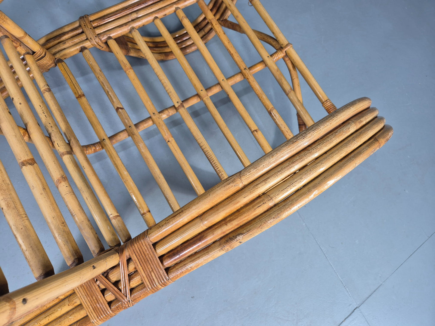 Vintage Bent Bamboo and Rattan Lounge Chair Rohe Noordwolde MCM Retro Eb12591