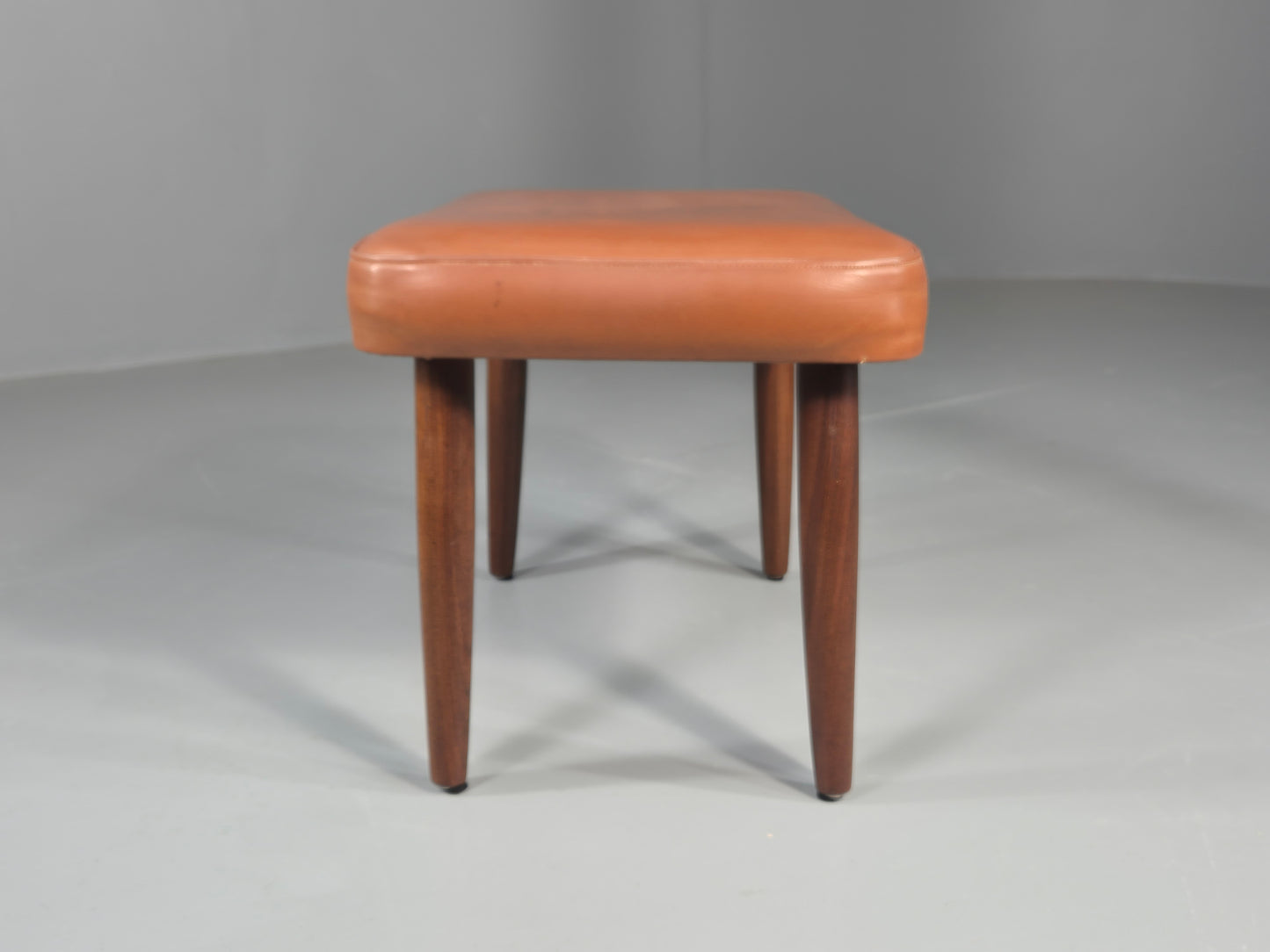 Vintage Danish Mid Century Footstool Teak Legs Brown Vinyl  1960s Retro EB12023