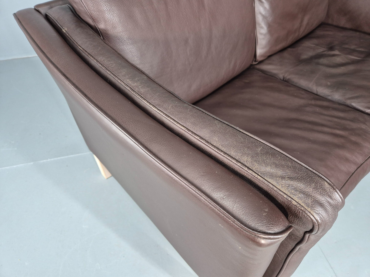 Vintage Danish 2 Seater Sofa Brown Leather 1980s Retro MCM EB12444