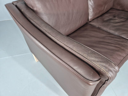 Vintage Danish 2 Seater Sofa Brown Leather 1980s Retro MCM EB12444