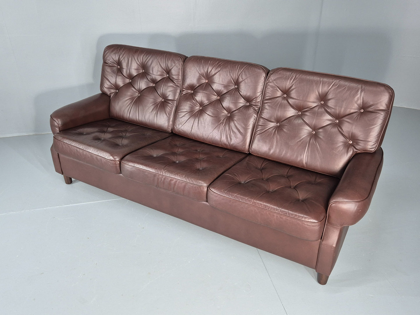 Vintage 3 Seater Leather Sofa Danish 1970s Brown Leather Retro MCM EB12411