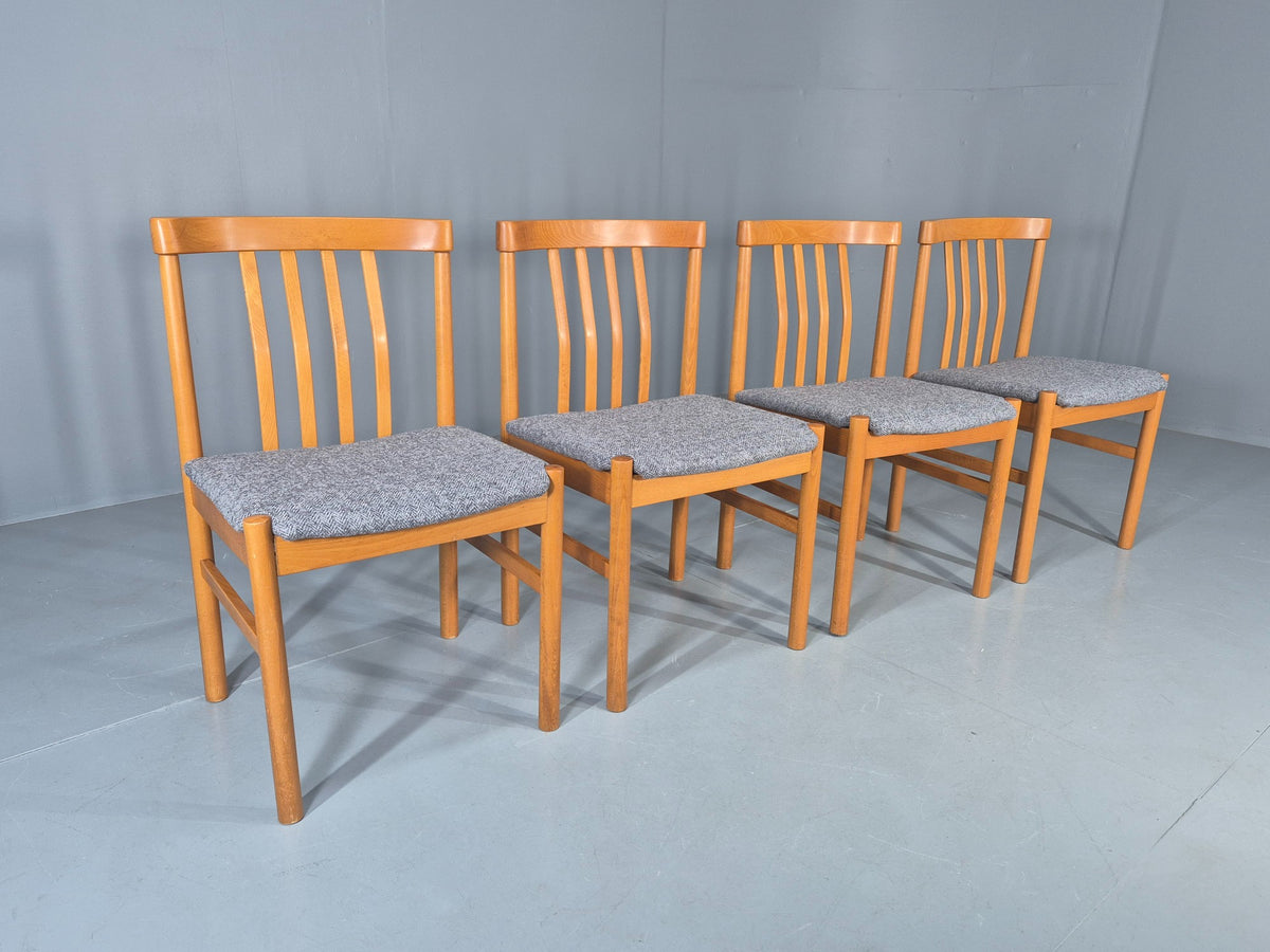 4 Vintage Mid Century Dining Chairs 1970s Retro New Upholstery Beech EB12785